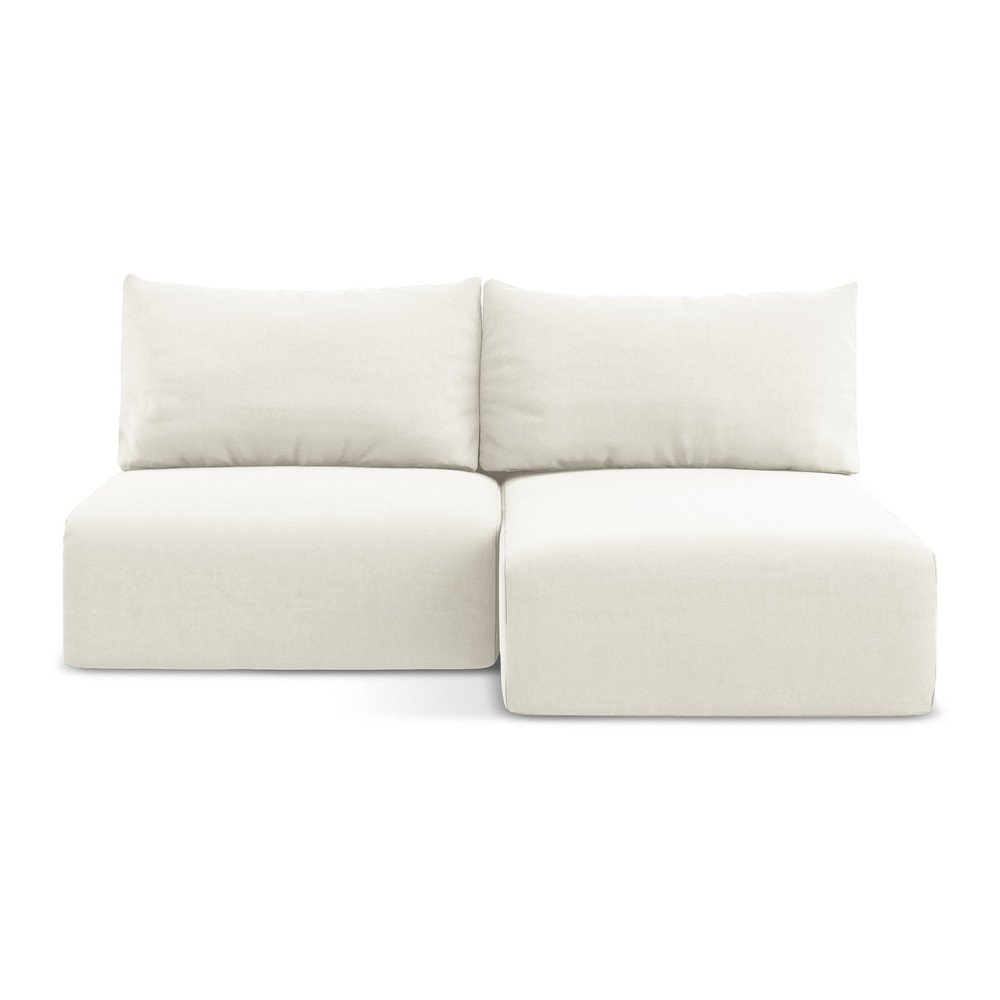 Krémszínű bársony kinyitható-tárolóhelyes sarokkanapé (jobb oldali-heverő résszel) Kalena – Makamii