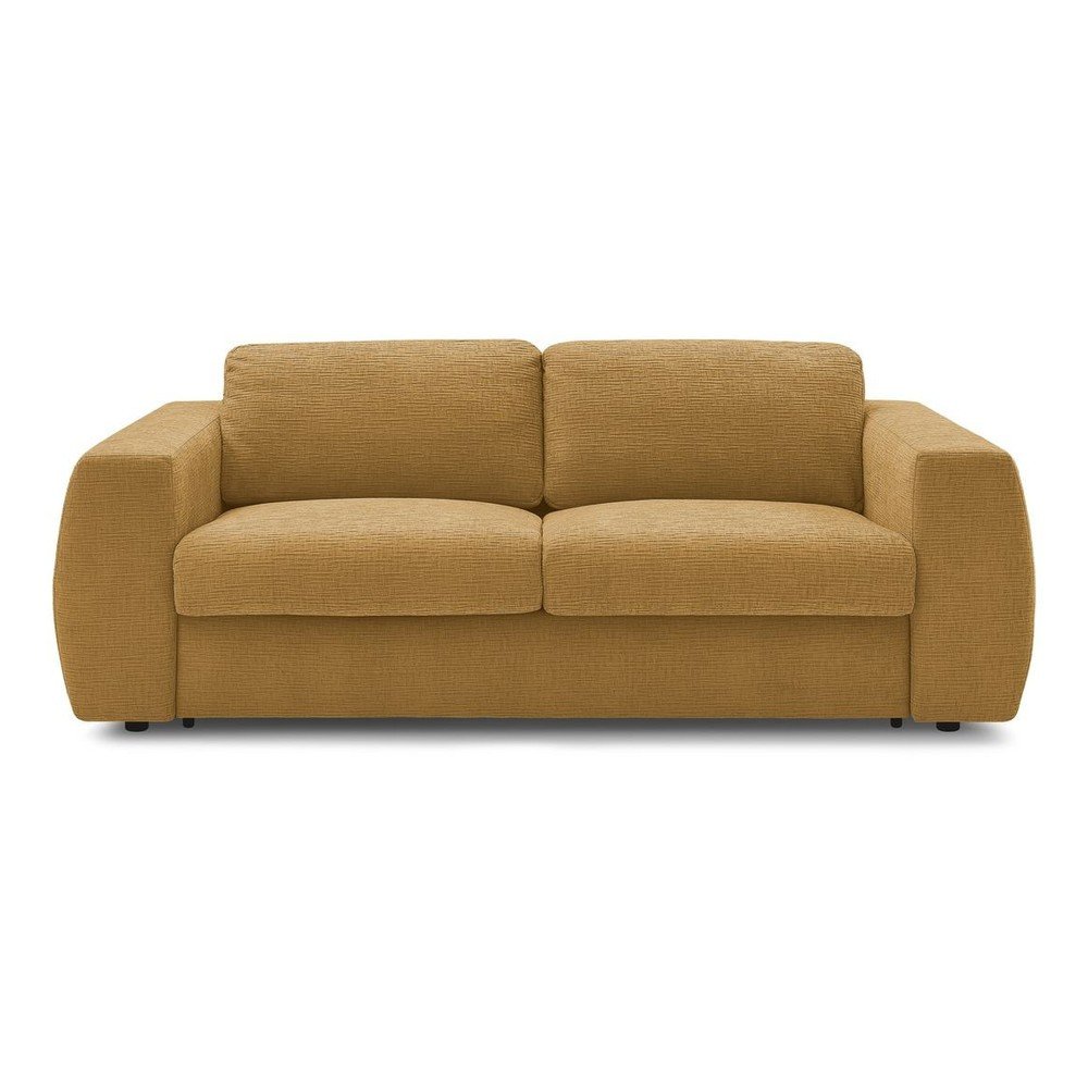 Mustársárga zsenília kinyitható kanapé mindennapos alvásra 220 cm Hugo – Bobochic Paris