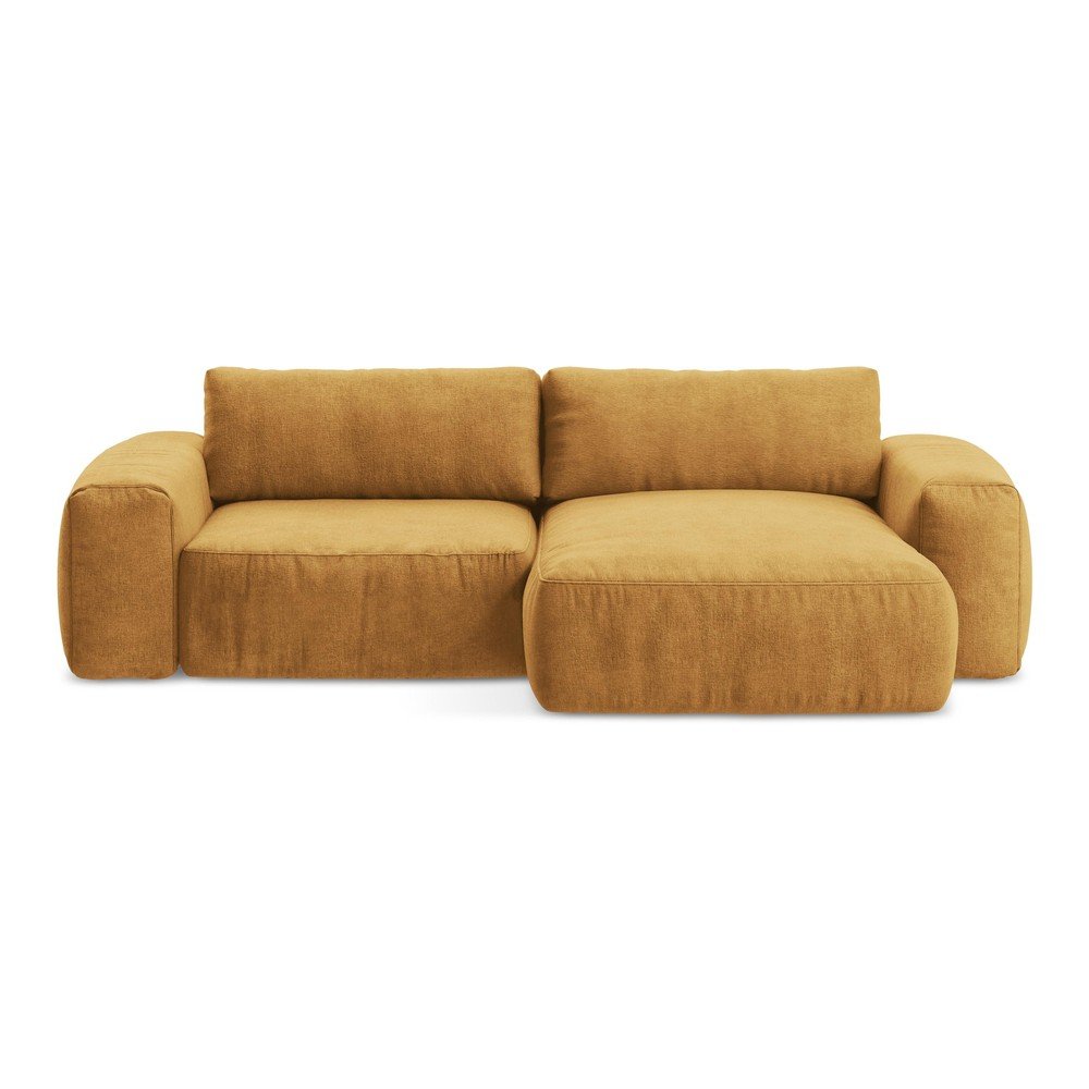 Mustársárga zsenília kinyitható sarokkanapé (jobb oldali-heverő résszel) Kuki – Makamii