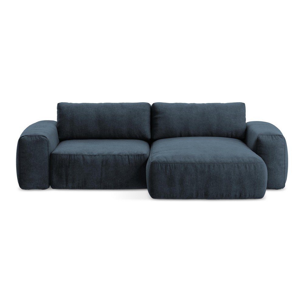 Sötétkék zsenília kinyitható sarokkanapé (jobb oldali-heverő résszel) Kuki – Makamii