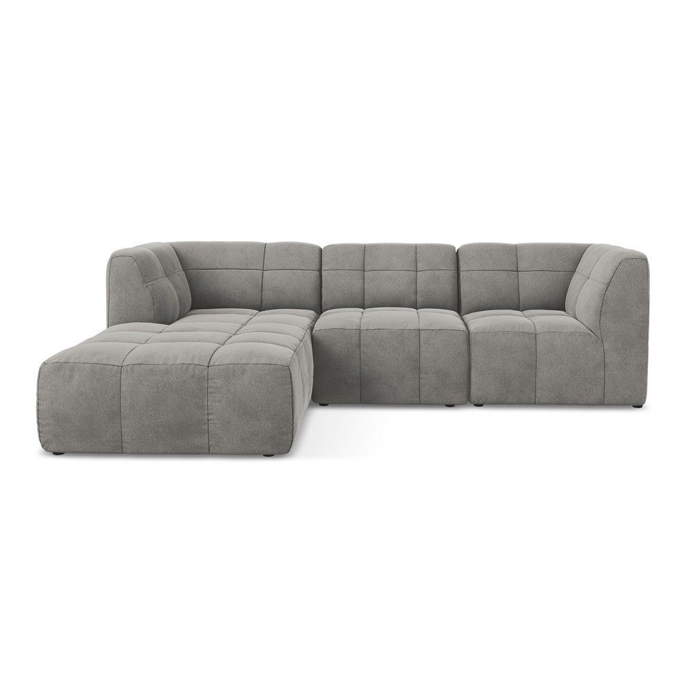 Szürke bársony sarokkanapé (bal oldali-heverő résszel) Aloha – Makamii