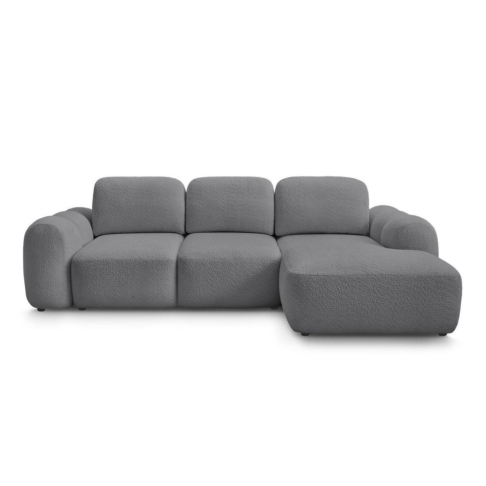 Szürke buklé kinyitható-tárolóhelyes sarokkanapé (jobb oldali-heverő résszel) Montaigne – Bobochic Paris
