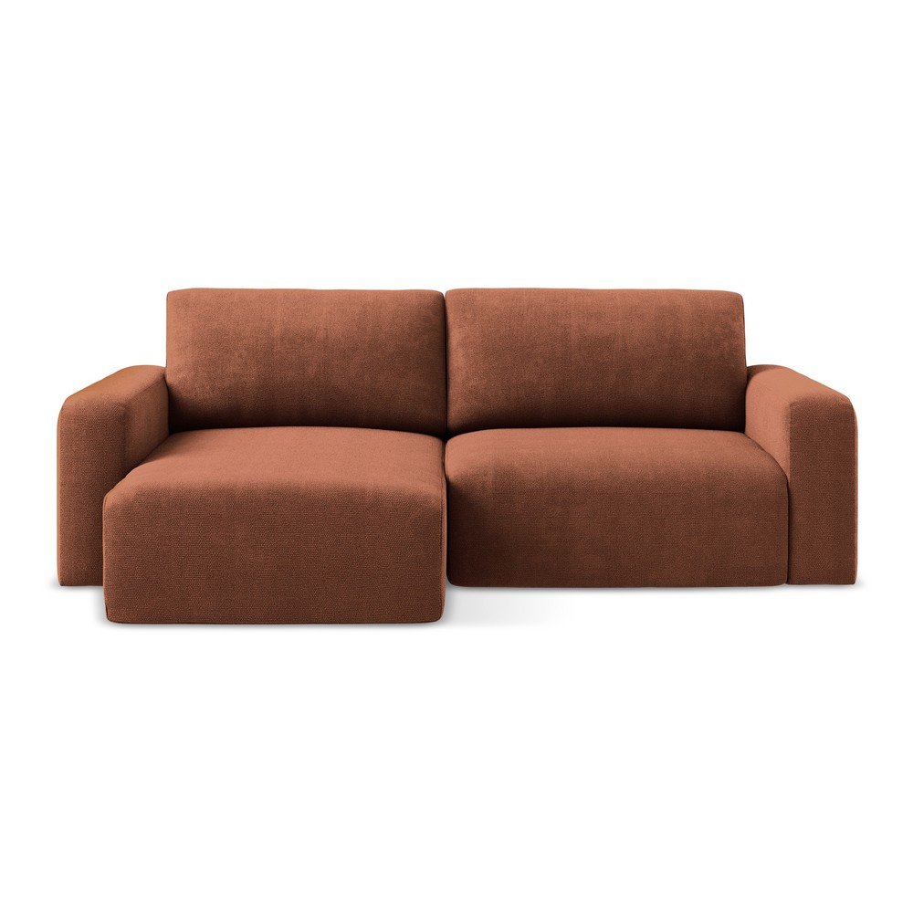 Terrakotta színű zsenília kinyitható-tárolóhelyes sarokkanapé (bal oldali-heverő résszel) Kona – Makamii