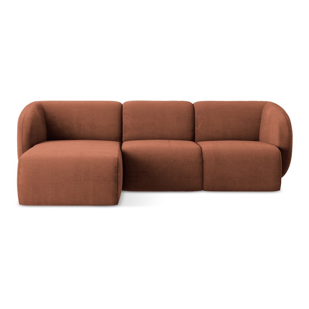 Terrakotta színű zsenília sarokkanapé (bal oldali-heverő résszel) Lani – Makamii