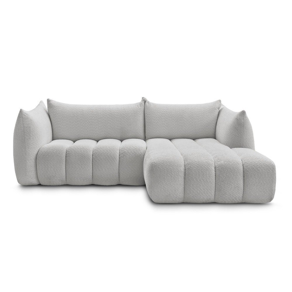 Világosszürke buklé sarokkanapé (jobb oldali-heverő résszel) Azra – Bobochic Paris