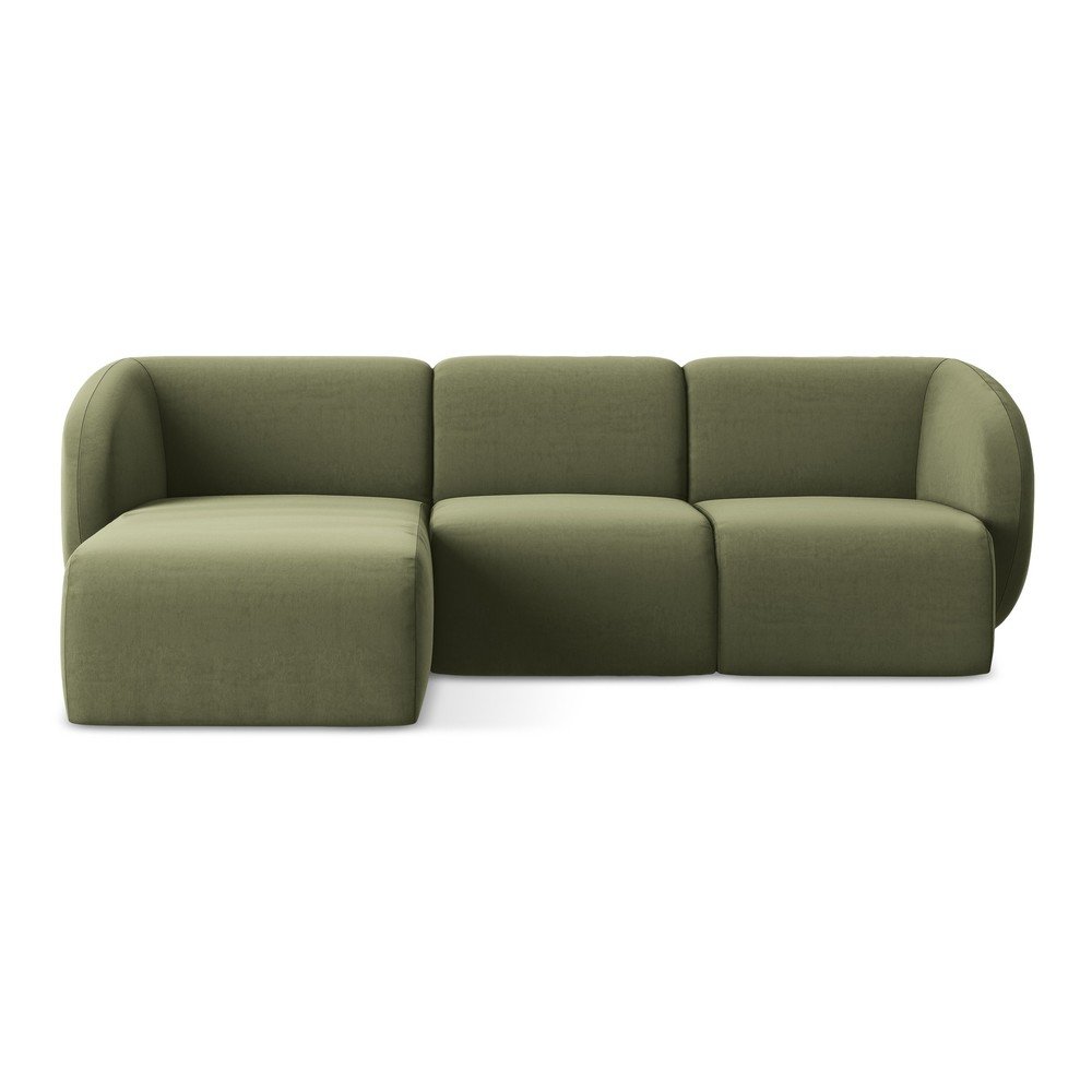 Zöld bársony sarokkanapé (bal oldali-heverő résszel) Lani – Makamii