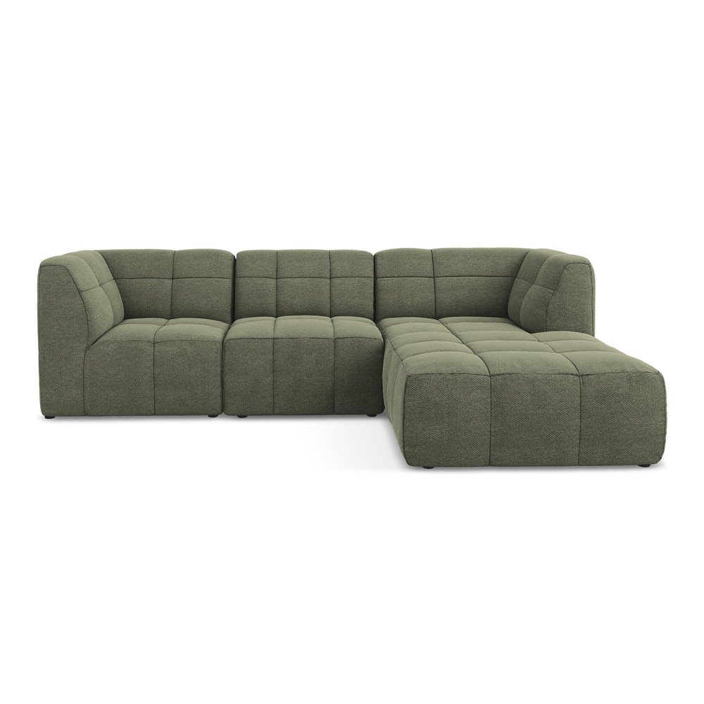 Zöld buklé sarokkanapé (jobb oldali-heverő résszel) Aloha – Makamii