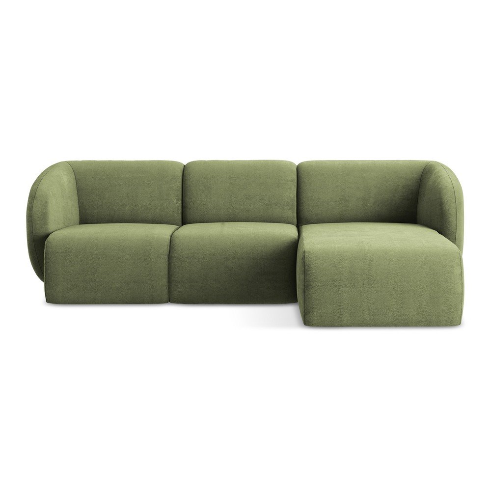 Zöld zsenília sarokkanapé (jobb oldali-heverő résszel) Lani – Makamii